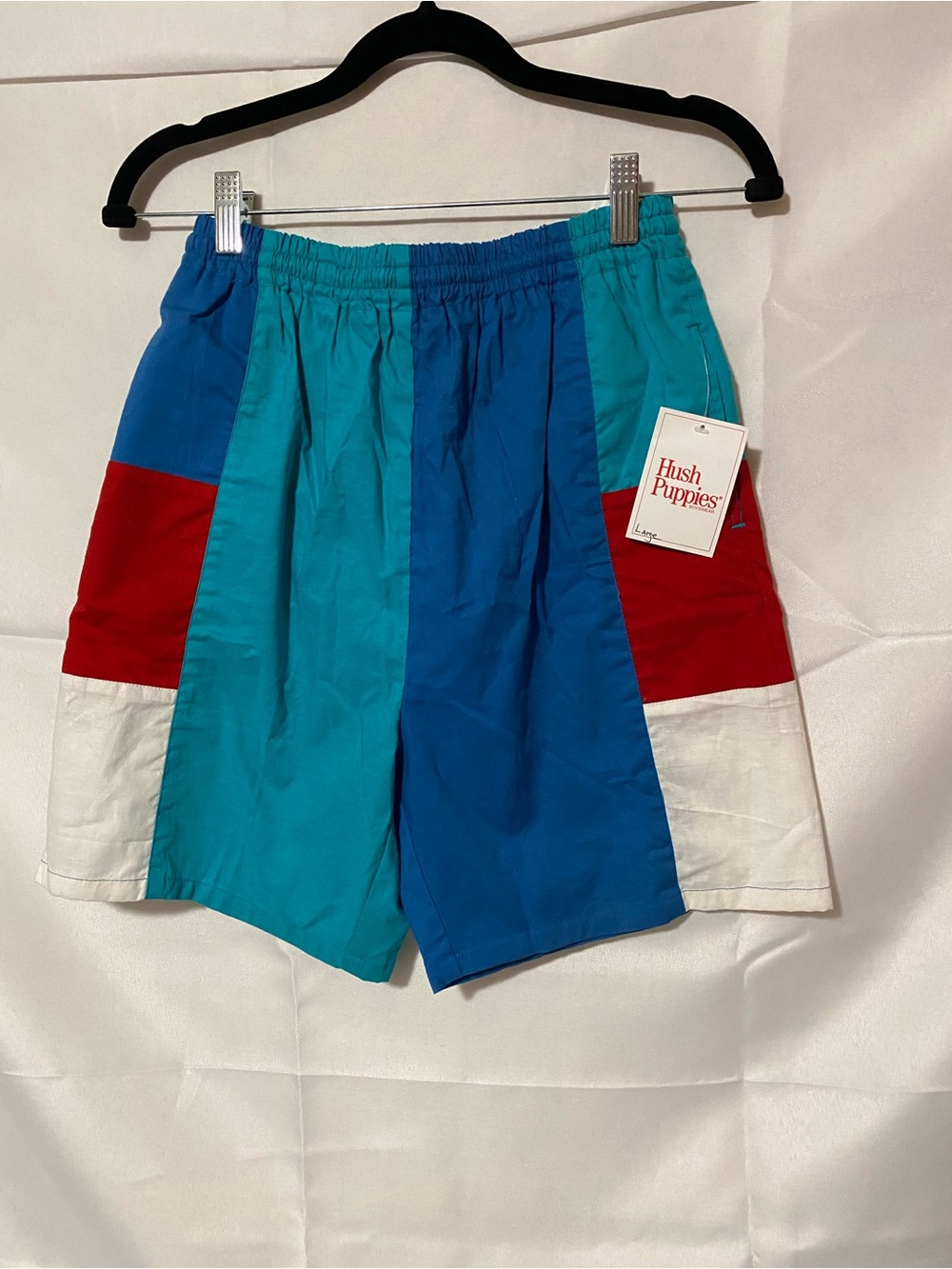 Vintage 80’Hush Puppies Men's Colorblock Teal, Blue, Red & White Athletic Shorts